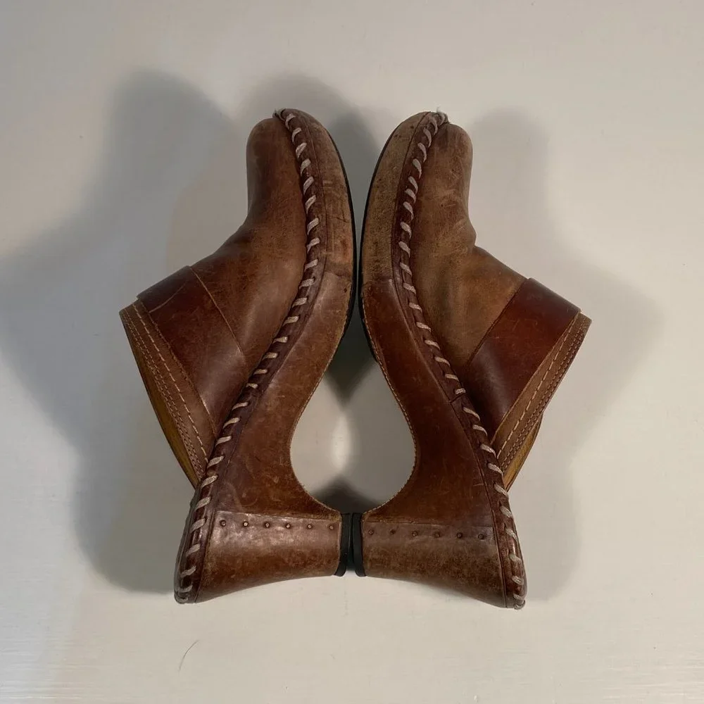 Frye Charlotte Distressed Brown Leather Harness Accent Mules Women Size 9 M - Picture 7 of 9